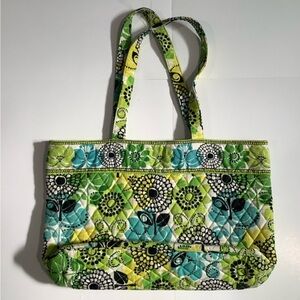 Vera Bradley Green and Blue Quilted Tote Bag with Floral Design